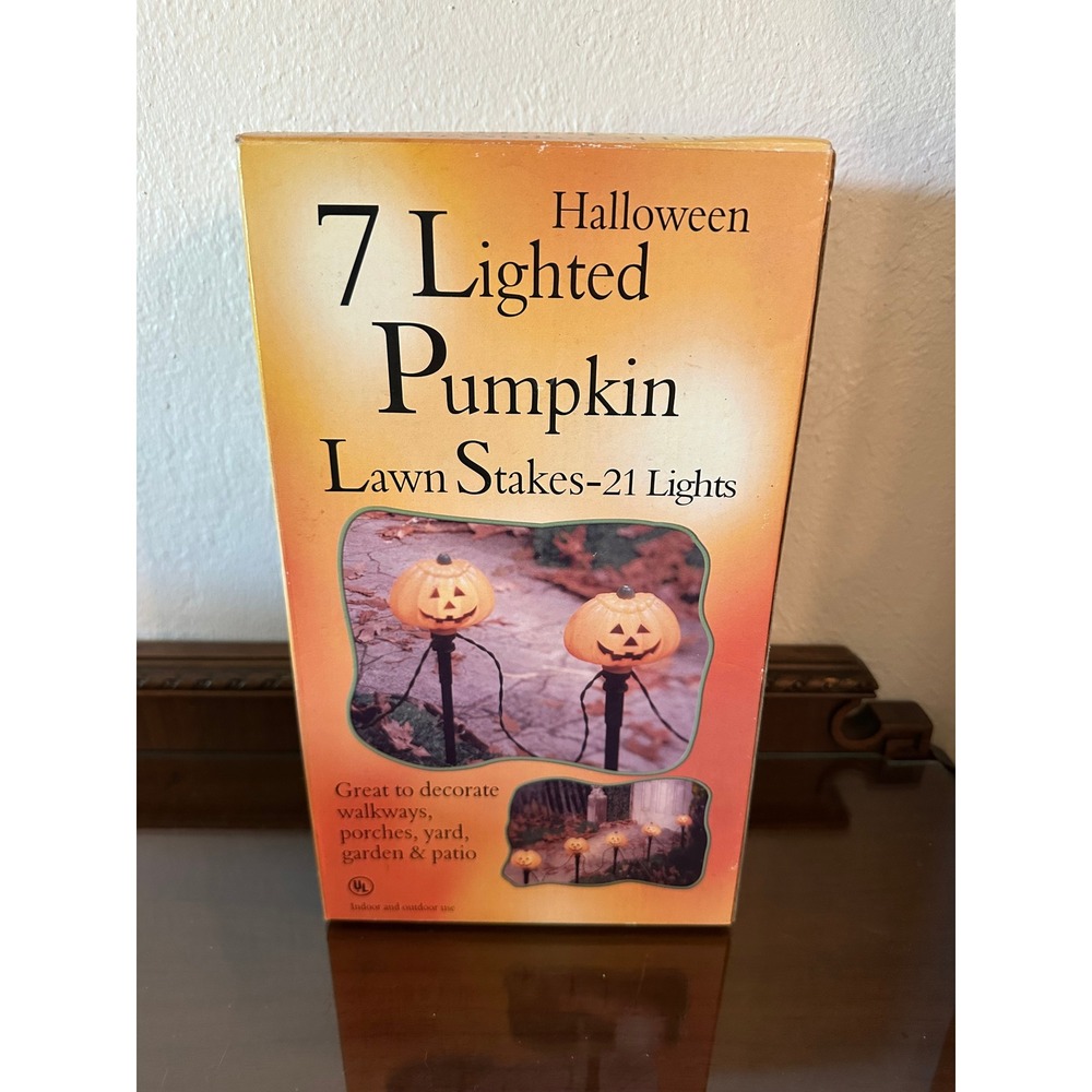 Sienna Halloween 7 Lighted Pumpkin Lawn Stakes 9ft 92071 Jack-O-Lantern